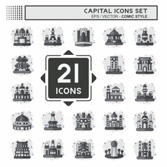 Icon Set Capital. related to Capital symbol. comic style. simple design editable. simple illustration