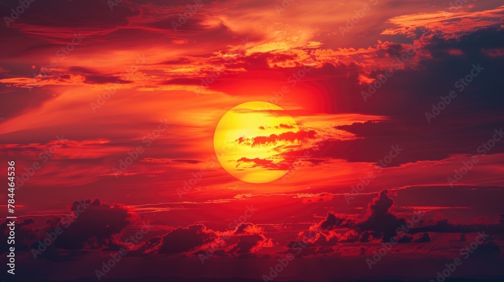 Aufkleber A scenic view of the sun setting over the clouds. Suitable for various nature or weather-related projects