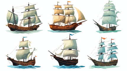 New and damaged sailing ships vector illustrations