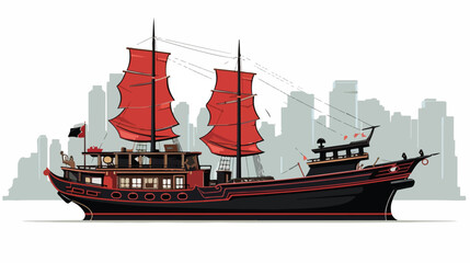 Nice black Hong Kong ship symbol draw 2d flat cartoon