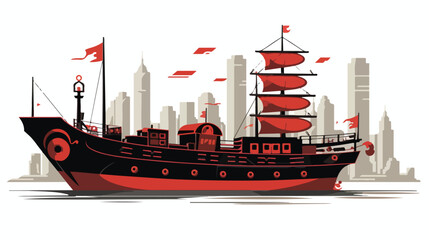 Nice black Hong Kong ship symbol draw 2d flat cartoon