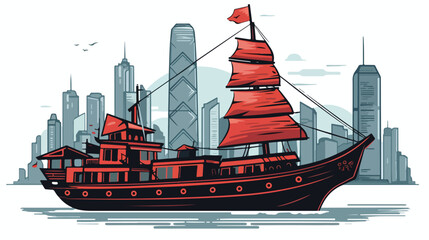 Nice black Hong Kong ship symbol draw 2d flat cartoon