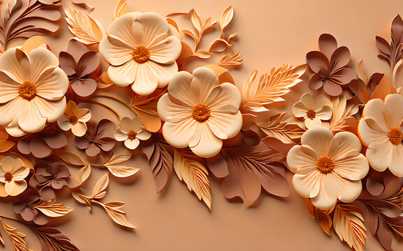 orange color 3d wall leaf flower leaf background wallpaper