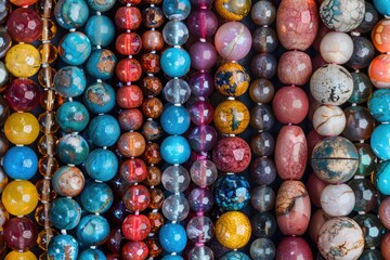 Fototapeta na wymiar A vibrant close up of colorful beads. Suitable for jewelry or crafting projects