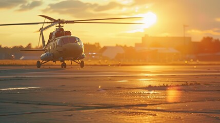  Military helicopter at the airfield. Military bird, a symbol of strength on the tarmac.