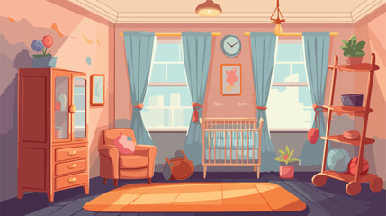 Nursery or newborn baby room interior vector illustration