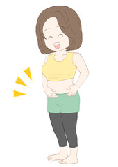 お腹を抑えるスポーツウエアの女性　効果