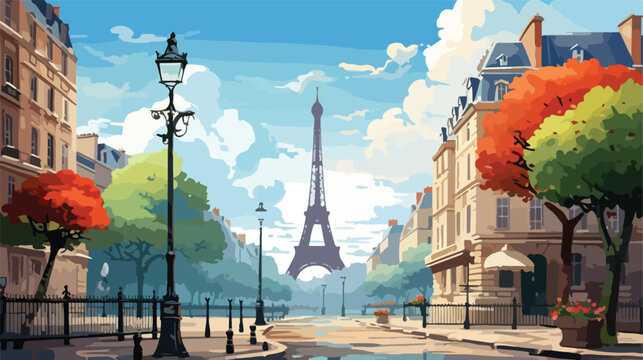 Oil Painting Street View of Paris. .european city l