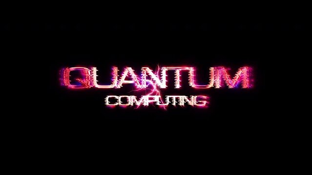 Quantum Computing glow pink neon text lightning glitch effect sci fi futuristic hitech cinematic title abstract background.