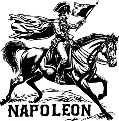 The legendary Napoleon Bonaparte, portrayed on horseback, embodies leadership and historical warfare.