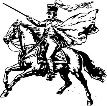 Dynamic image of a Hussar cavalryman charging into battle, ideal for historical and military themes.