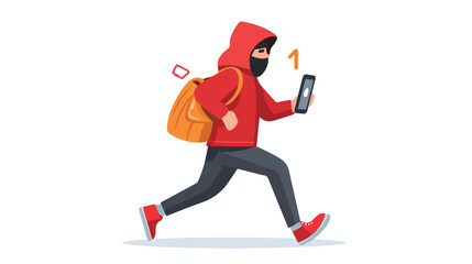 Online hacker line icon. Thief carrying sack of mon