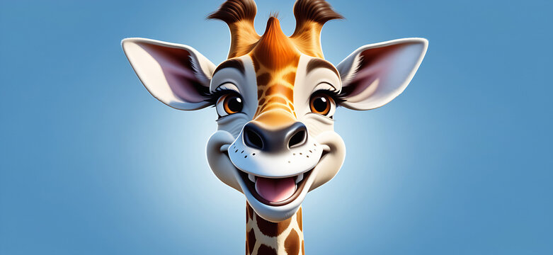  giraffe with wide smile looking at camera, neutral background