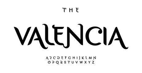 Elegant serif font with unique curves and stylish flair. Perfect for high-end brand identity, luxury product packaging, magazine layouts. Modern, sophisticated type design. Vector illustration