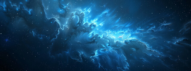 Fototapeta premium blue glowing nebula, shining bokeh star particle abstract background