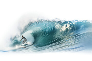 Mastering the Oceans Dance: A Surfer Conquering a Majestic Wave. On White or PNG Transparent Background.