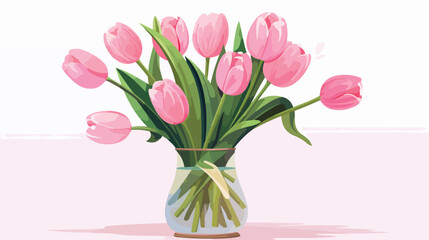 Pale pink tulips in a glass vase in natural dayligh
