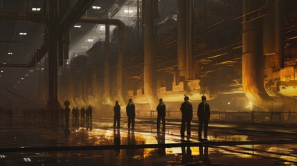 workforce walking in production hall