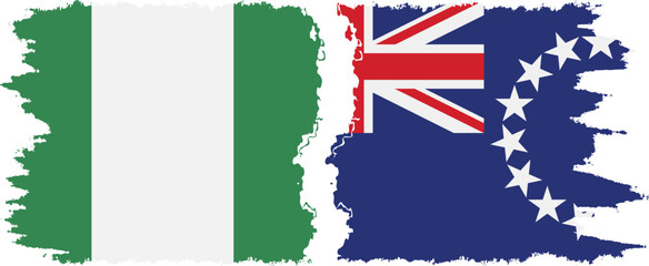 Cook Islands and Nigeria grunge flags connection vector