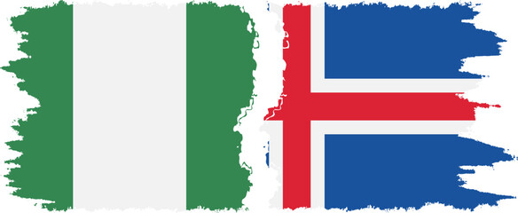 Iceland and Nigeria   grunge flags connection vector