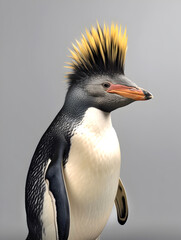 A little penguin with a funny hairstyle. Bird portrait.