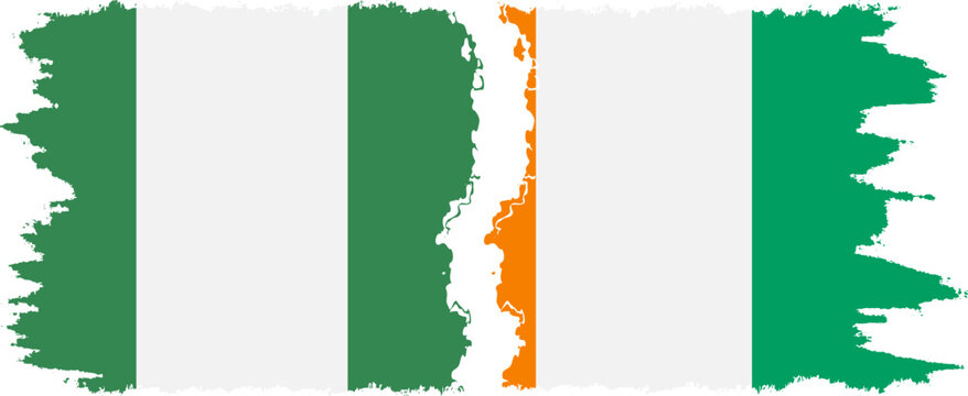 Ivory Coast and Nigeria   grunge flags connection vector