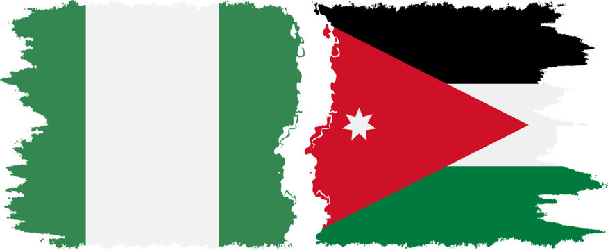 Jordan and Nigeria grunge flags connection vector