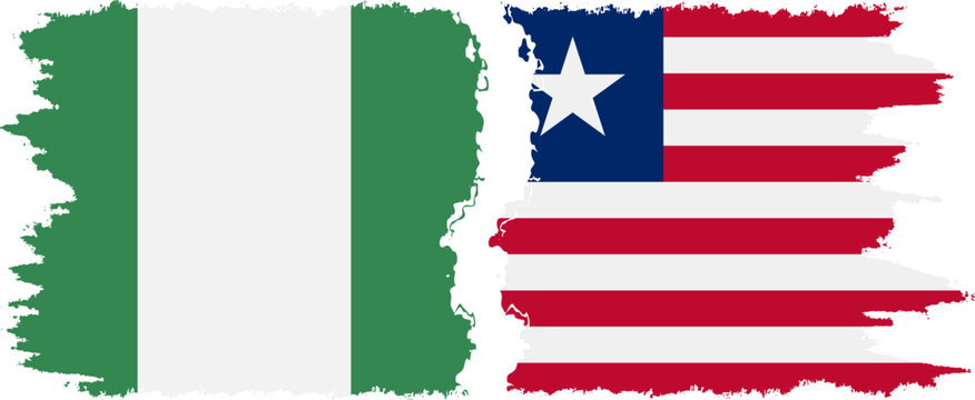 Liberia and Nigeria grunge flags connection vector