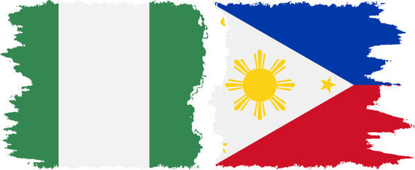 Philippines and Nigeria grunge flags connection vector