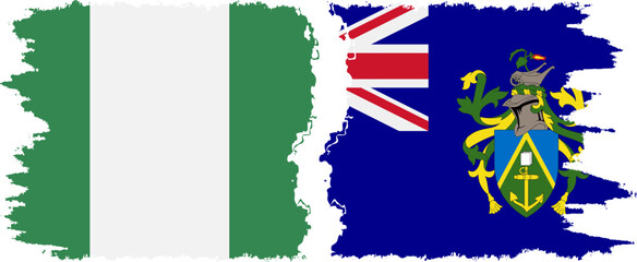 Pitcairn Islands and Nigeria grunge flags connection vector