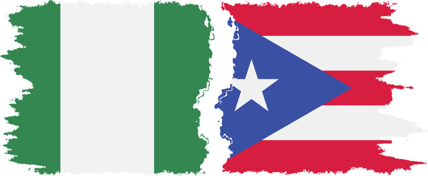 Puerto Rico and Nigeria grunge flags connection vector