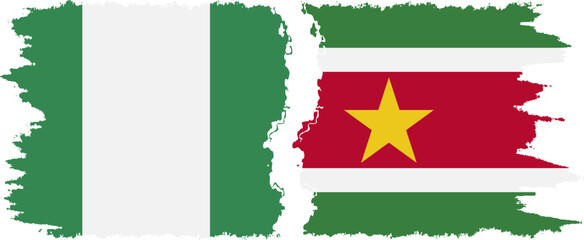 Suriname and Nigeria   grunge flags connection vector