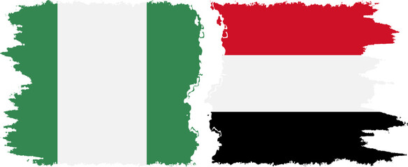 Yemen and Nigeria   grunge flags connection vector
