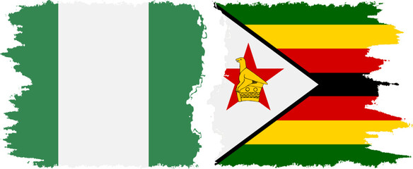 Zimbabwe and Nigeria grunge flags connection vector