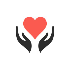 Hands holding heart art vector. Love, care, sharing, charity, medical symbol. Valentines day logotype.