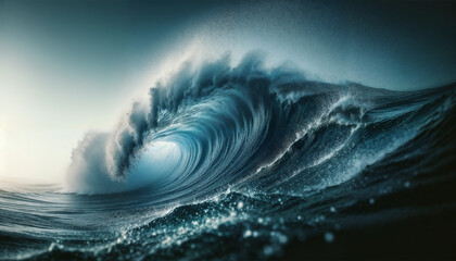 Blue ocean wave cresting and crashing perfect for surfing background photo