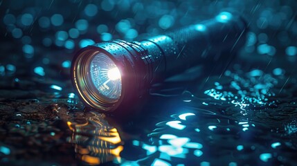Powerful Underwater Flashlight Illuminating the Depths of the Ocean - obrazy, fototapety, plakaty