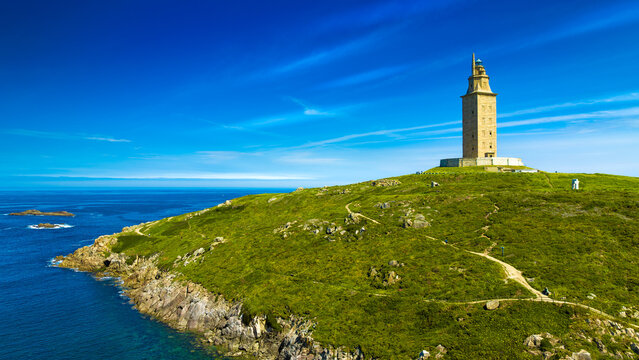 View of the Tower of Hercules, A Coruna, Galicia, Spain