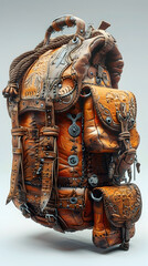 Cross-Section of a Cowboy's Saddlebag and Its Intricate Contents in Cinematic Photographic Style