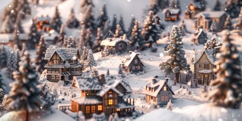 Snow-covered village perfect for winter themes