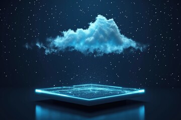 Cloud floating over tablet computer, suitable for technology concepts