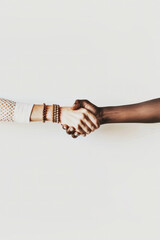 two hands of different races shaking hands symbolizing inclusion of diversity