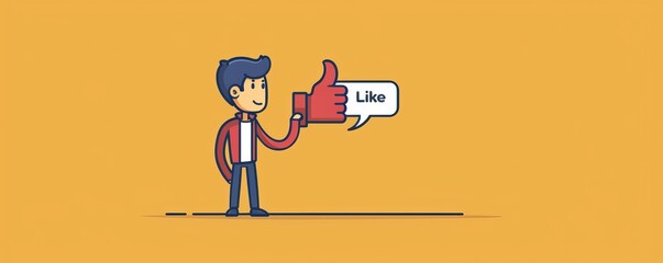 A cartoon man giving a thumbs up with a speech bubble saying 