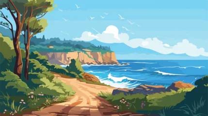 Poster Picturesque coastal cliff path with views of the se © Hyper