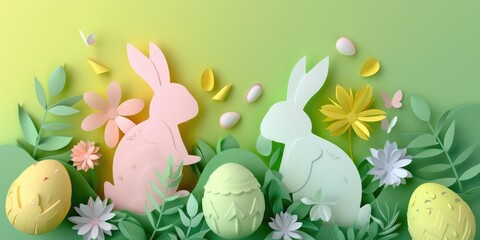 Paper cut bunnies in grass, perfect for Easter projects