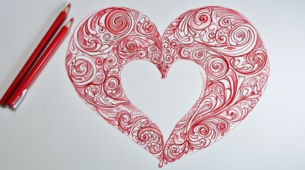 A detailed red heart with intricate swirls design