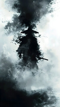 Enigmatic Samurai Warrior Prowling Through Misty Darkness
