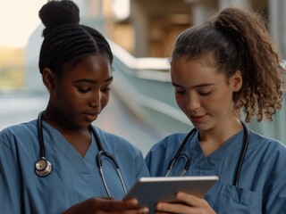 Medical professionals using digital tablet, suitable for healthcare concepts