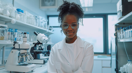 Naklejka premium .Portrait of an African American female laboratory assistant.