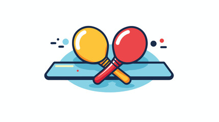 Ping pong line icon. Two racquets and little ball o - obrazy, fototapety, plakaty